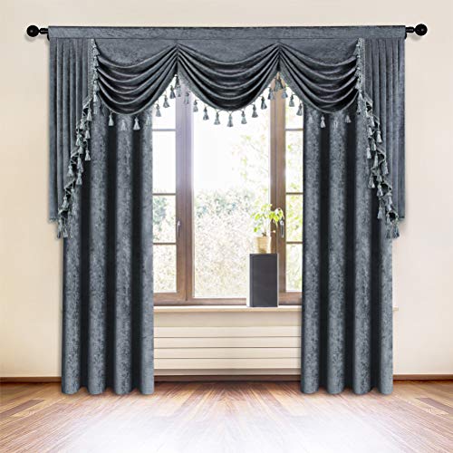 Elkca Grey Chenille Window Curtains Valance For Living Room Curtain Waterfall Valance For Bedroom (W79 Inch, 1 Panel) #TOP7