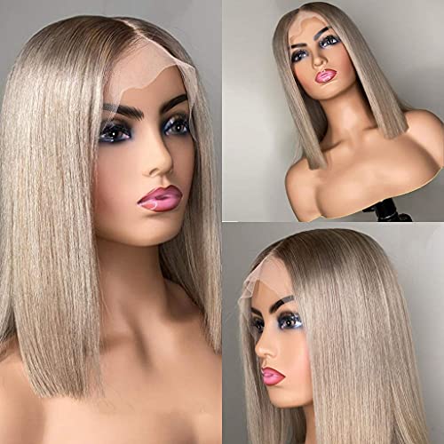 Cilava Ash Blonde Short Bob Wig with Natural Hairline Hair Replacement Blonde Synthetic Lace Front Wig For Women 14 INCHES