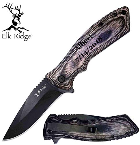 Elk Ridge Personalized Free Engraving - Grey PAKKAWOOD Handle Pocket Knife