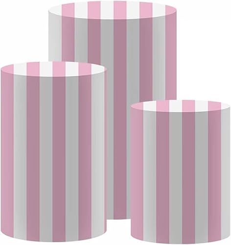 Miniatura 2 de Funda de pedestal de rayas rosas para bebé, fiesta de cumpleaños, ducha, fondo rosa, boda, despedida de soltera, cubierta de cilindro, decoración de