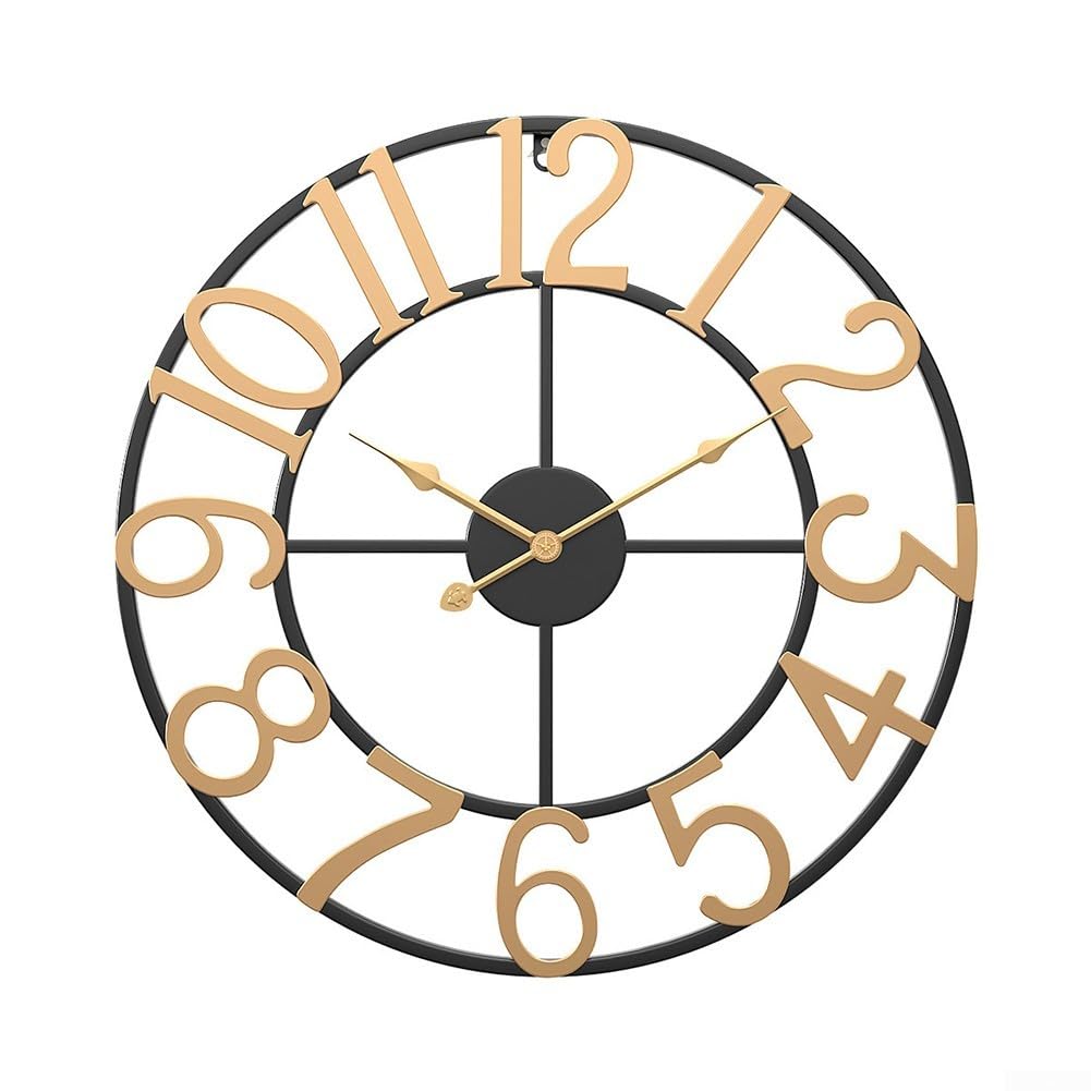 Eawfgtuw Reloj de pared de jardín al aire libre, reloj de pared de metal silencioso grande, reloj decorativo de esqueleto de metal para jardín, dormitorio, decoración del hogar (G)