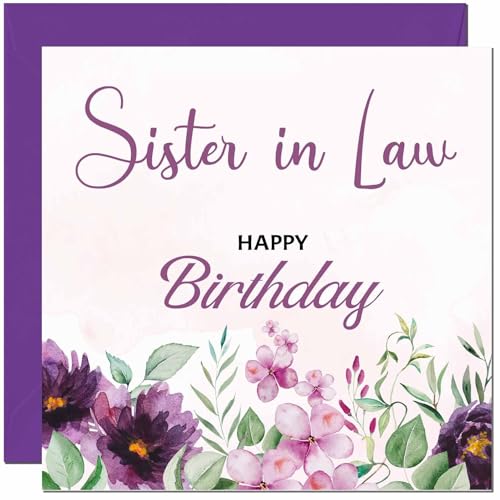 Sister in Law Birthday Card for Men women - Purple Floral Birthday Cards for Sister in Law Birthday Cards for Sister Sis