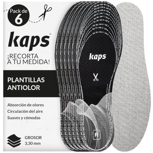 Kaps Paquete de 6 Pares de Plantillas para Calzado, Anti Olor con Olor a Carbón Vegetal, Insertos para Zapatos, Odour Stop, Corte a Su Medida