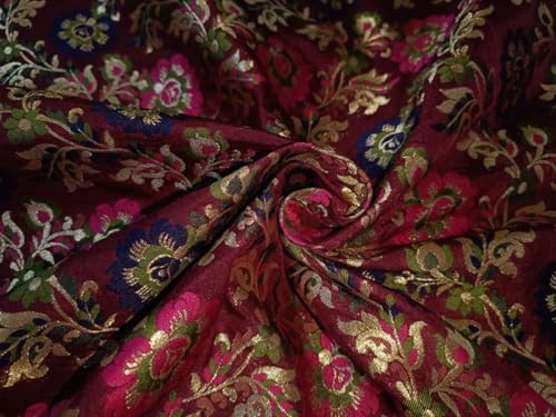 Tissu brocart BRO851 multicolore bordeaux en 112 cm de large