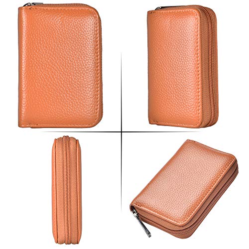 Image of Easyoulife Genuine Leather Credit Card Holder Zipper Wallet with 26 Card Slots (Brown)