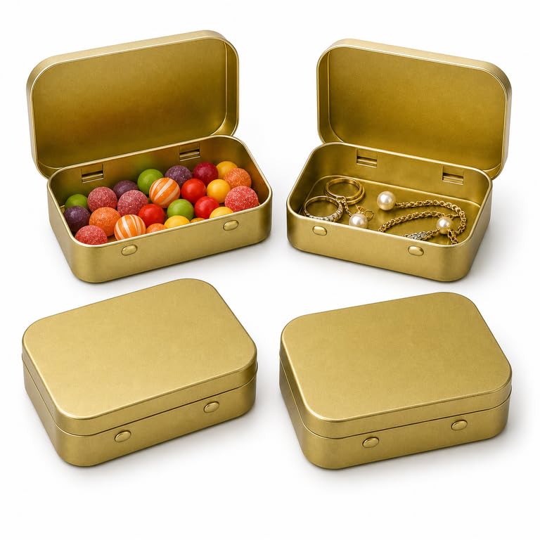 BRIOTA 4 PCS Small Tins with Lids, Golden, 3.7x2.4x0.8in, Rectangular