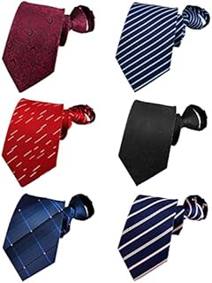 BESMODZ Zipper Neckties for Men 6 PCS Classic Zipper Ties Pre-tied Formal Necktie Stripe Tie Set for Men