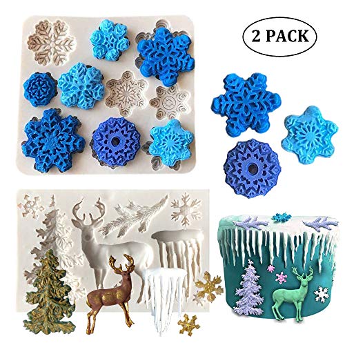 3D Snowflake Christmas Tree Reindeer Silicone Mold Christmas Cake Border Fondant Molds Cake