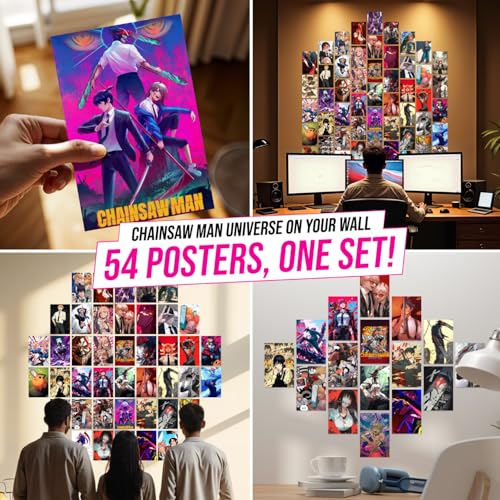 Image of Chainsaw Man Poster Set of 54 | Mini Anime Wall Collage Kit (4x6 Inches) | Denji, Power, Makima, Aki | Wall art Posters for Room Decor | Thick Matte Finish | Anime Wall Aesthetic