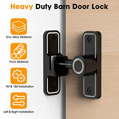 Sliding Barn Door Lock Hardware, 90 Degree Locks for Barn Doors Flip Gate Latches for Barn Garden, Bathroom, Outdoor, Garage - Image 2