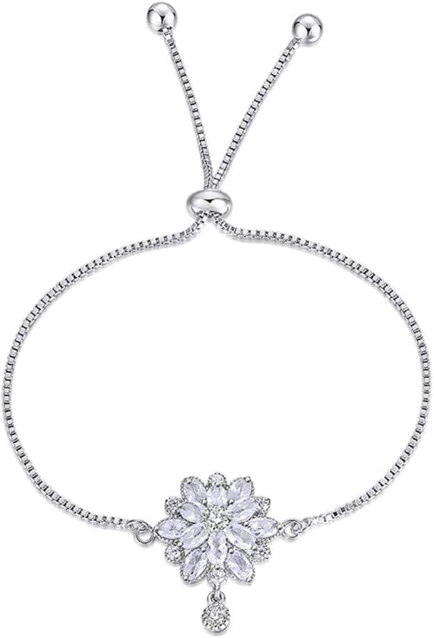 Jixing Rhinestone Lotus Pendent Bracelet Flower Minimalist Round Bangle Chain Charm