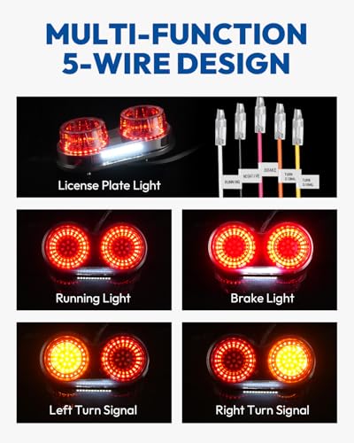 Image of Motorcycle Tail Light, Motorcycle Brake Light, IP67 Waterproof Motorcycle Turn Signals Running Light with License Plate Bracket Fit for Street Bike Cruiser Chopper Bobber (Smoke, 108 LEDS)