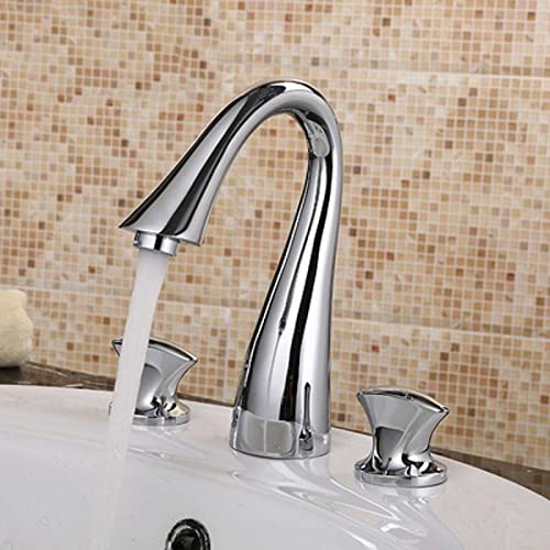 Grifo del lavabo de latón con mezcla eficiente de agua caliente y fría de 2 manijas
