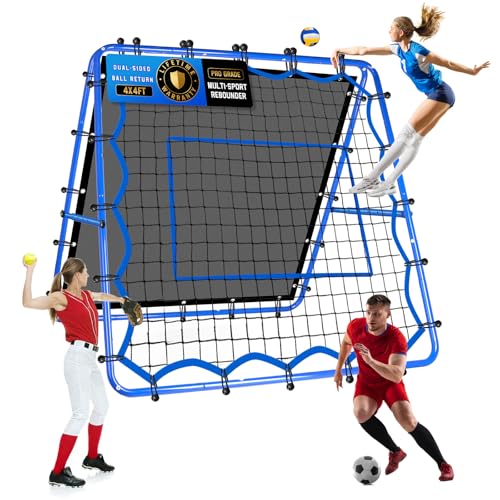 4x4FT Dual-Sided Baseball Volleyball Soccer Rebounder Net, Fast & Slow Rebound Pitchback Speed...