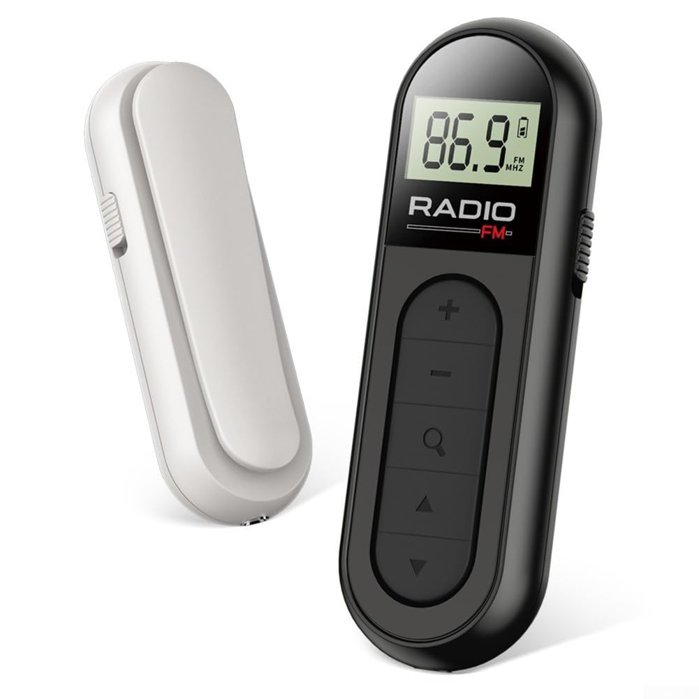 ReachMall Radio FM Piccola alimentata a Batteria, Radio Stereo Tascabile Digitale, Ricevitore Portatile con Cuffie, Mini Ricevitore con Schermo LCD er Pescare Correre Camminare(Nero)