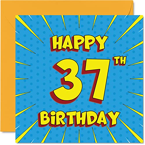 Divertidas tarjetas de cumpleaños 37 para hombres y mujeres, cómics, tarjeta de feliz cumpleaños para hija, hermana, hermano, papá, tarjetas de felicitación de 145 mmx145 mm, tarjeta de cumpleaños 37