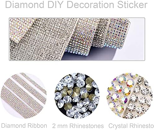 3 Rolls Gold Self-Adhesive Crystal Rhinestone Diamond Ribbon with 2 mm Rhinestones,Bling Home Accessories Rhinestone Stickers for Arts Crafts Home Cake Wedding Birthday Party Event Car Phone Decor