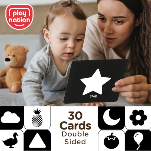 Image of Play Nation Premium High Contrast Flash Cards for New Born Baby,30 Black&White Flash Cards for 0-12 Month,Preschool Learning Activities for Infants,Visual Stimulation&Sensory Development,Birthday Gift