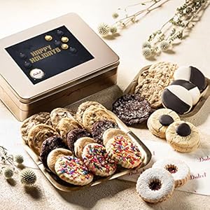 Dulcet Gift Baskets Delightful Holiday Cookie Assortment with Black and White Sprinkle Cookies, Assorted Flavors, Gift for Men, Women, Mom, Dad, Him, Her, Friends, Co-worker, Boss, Boy or Girl