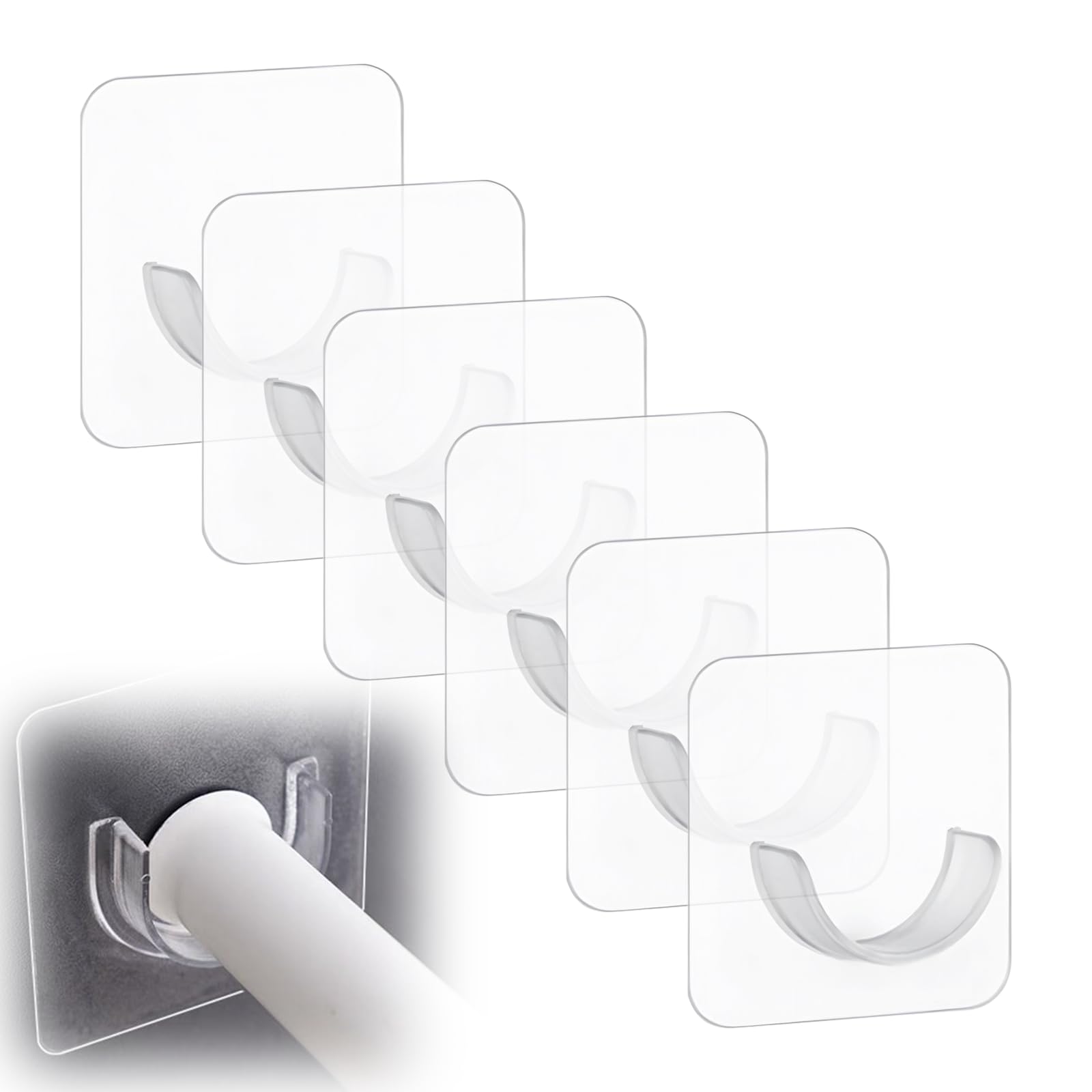 Shower Curtain Rod Holder, 6 Pcs Adhesive Wall Mounted Rod Mount Retainer, Self Adhesive Shower Curtain Rail Holder, No Drilling Tension Rod, Curtain Pole Holder For Bathroom