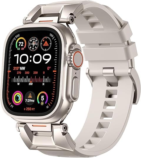 MOROFY FKM Series Band Compatible With Apple Watch Ultra 2 | Ultra 49mm 45mm 44mm 42mm for Men with Stainless Steel Connector strap for iwatch Series 9/8/SE2/7/6/SE/5/4/3/2/1 - StarLight (B0DBLNDC72) Amazon Price History, Amazon Price Tracker
