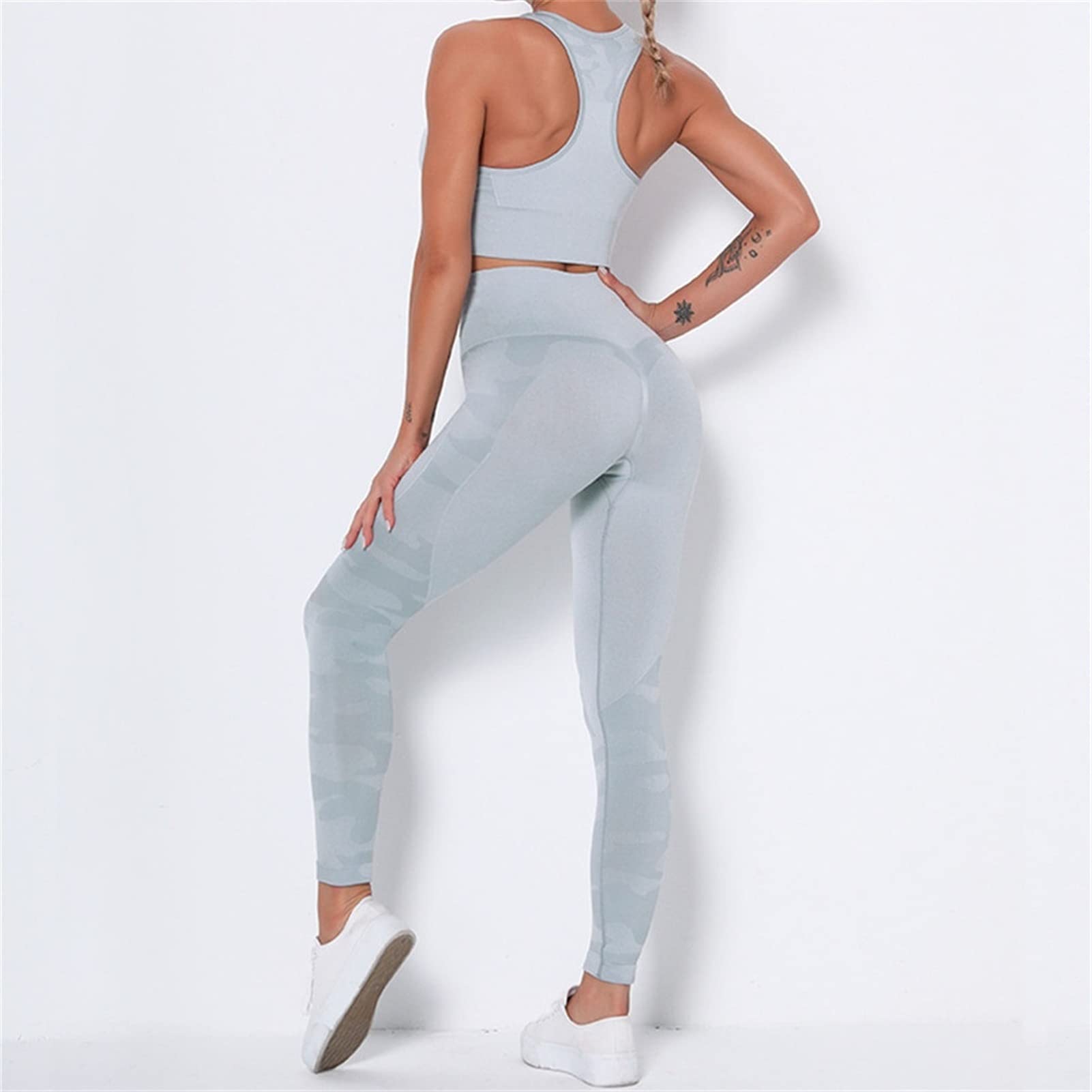 Damskie dresy treningowe do jogi, strój dla kobiet, zestaw 2 sztuki, nakładka do jogi Scrunch tłok, gimnastyka, legginsy bez ramion, sportowy biustonosz z rękawami crop Top Yoga Fitness dres treningowy 2 sztuki