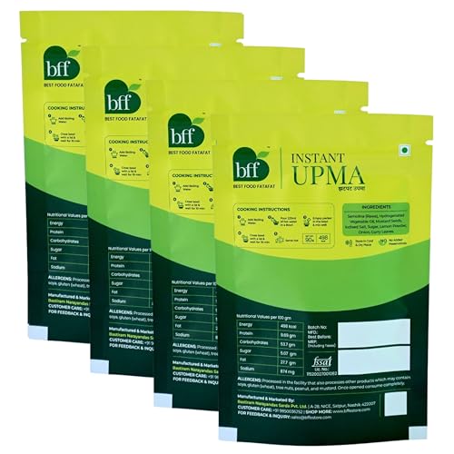 Image of Instant Upma - Pack of 4 (90g Each) | Ready-to-Cook Indian Breakfast Mix | Just Add Water | Made with Semolina & Spices | Convenient & Portable for Home, Office, or Travel (Pack of 4)