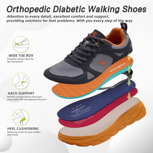 Image of Men's Orthopedic Diabetic Wide Toe Box Walking Shoes: Comfortable Arch Support Plantar Fasciitis Orthotics Sport Shoes, Swollen Feet Casual Running Tennis Sneakers for Foot and Heel Pain Relief