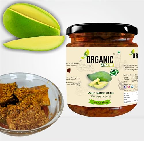 Image of Organic Anand Pure & Natural Less Sweet Mango Pickle (Mitha Aam ka achar) Jaggery Mango Pickle,Homemade Achar, No Artificial Preservatives & Colors (500Gm)