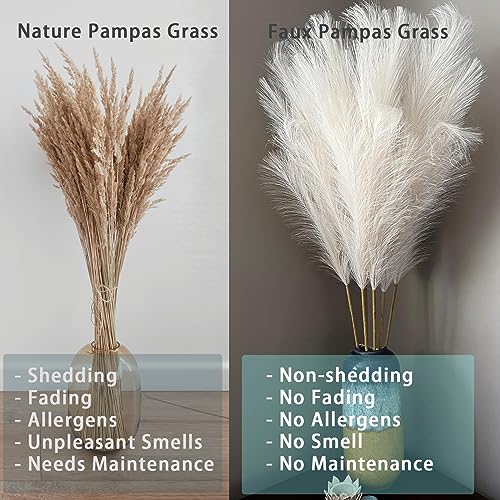 Image of 38 inch 10 Stems White Pampas Grass Tall Decor Faux Pampas Grass for Floor Vase