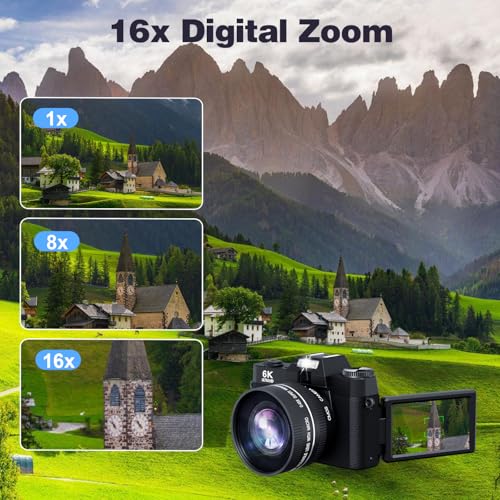 Foto de Cámara digital de 6K 64MP para fotografía, cámara de vlogging para YouTube, pantalla abatible de 180°, enfoque automático de zoom 16X, cámara compacta de belleza de viaje para adolescentes, con lente (imagen 6)