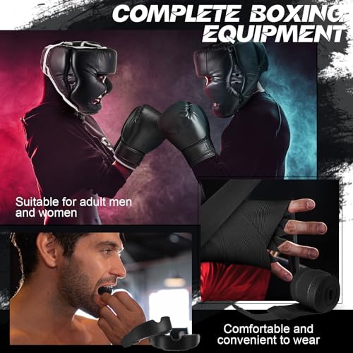 Image of Kanayu 14 Pcs Boxing Gloves and Headgear Set for Beginners Youth 16 Ounce Boxing Gloves Headgear Helmet Hand Wraps Mouth Guards Equipment for Beginners Training Equipment Gifts