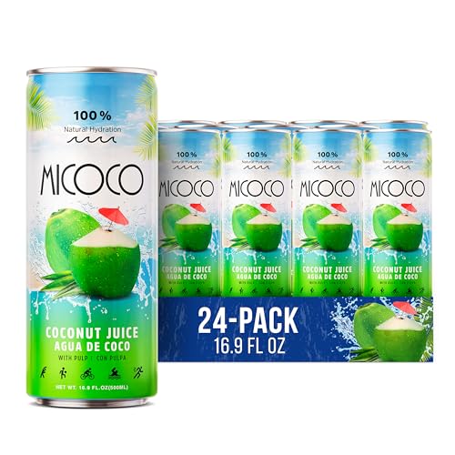 MICOCO Coconut Juice, 60% Juice, With Pulp, 16.9 Fl Oz (Pack of 24)