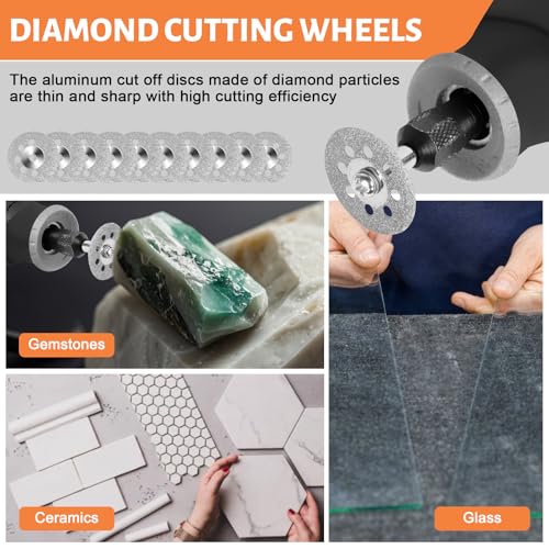 55pcs Cutting Wheels Set for Dremel Rotary Tool,10pcs Resin Cutting Discs,10pcs Diamond Cutting Wheels,6pcs HSS Circular Saw Blades,20pcs Sanding Drum for Cutting Metal,Wood - Image 6