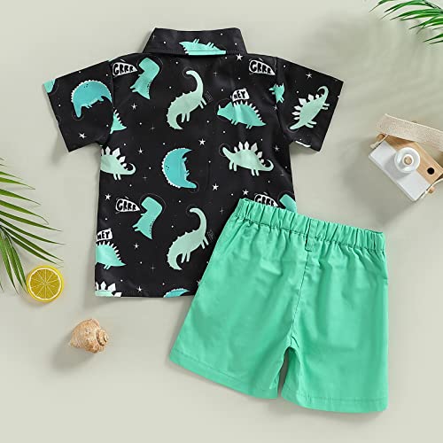 Image of Toddler Boy Summer Outfits Button Down Short Sleeve Floral Shirts & Casual Shorts 1-6 Years Boys Clothes Set