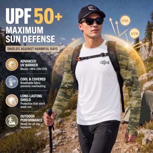 Riverruns Men's Camo Raglan Sleeve Graphic Shirt, UPF50+ Outdoor Top - image 5