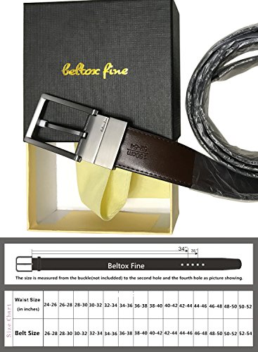 Image of beltox fine Men's Dress Belt Leather Reversible 1.25 inch Wide Rotated Buckle Gift Box