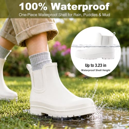 Image of planone Women's Fashion Waterproof Short Chelsea Rain Boots Durable Non Slip Ankle Rubber Boots Work Booties Lightweight Outdoor Garden Shoes with Removable Insole