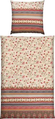 Erwin Müller Mako-Satin Bettwäsche Blumen und Bordüre beige-rot Größe...