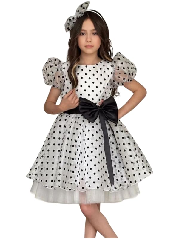 Niren Enterprise IBIS White Color net Flared Polka dot Short Sleeve Organza Baby Girl Frock