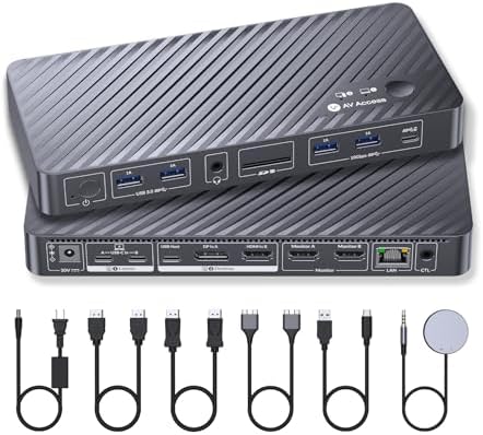 AV Access KVM Switch Docking Station for MacBook, USB-C KVM Switch 2 Monitors 2 Computers, 4K Dual HDMI Displays, 1 Laptop + 1 Desktop Switching, Ethernet, 100W Power Delivery, Edie Emulation