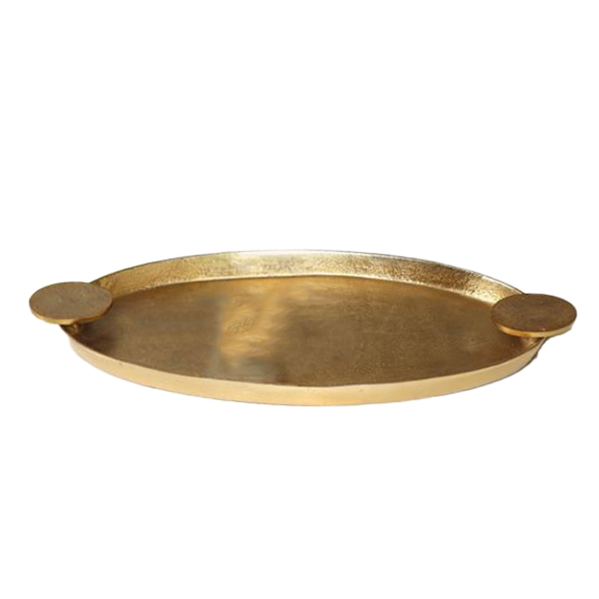 IHI EST. 1986 Antique Gold Aluminum Decorative Tray with Handles, 19 x 10 Inch Oval Serving Tray, Metal Coffee Table Centerpiece, Home Décor Accent