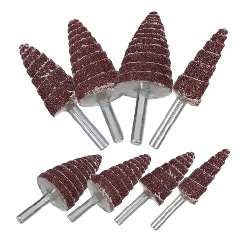 Healifty 8pcs 6mm Shank Cone Shape Sandpaper Flap Wheel Assortment Abrasive Grinding Heads Kit for Die Grinder Industrial Sanding and Polishing