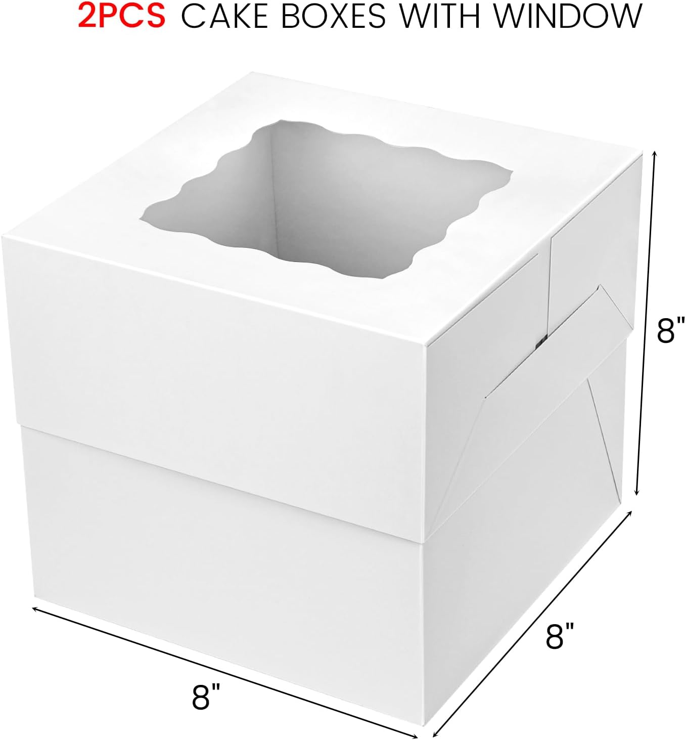 Cake Boxes with Window, x 8 Inches White Bakery Boxes Square