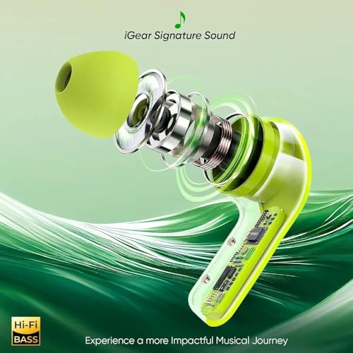 Image of Ultrapod PRO Wireless Bluetooth in Ear Earbuds, Transparent Charging Case, Active Nois Cancellation, Led Digital Display, Quantum Sound Pods,Touch Control, Water Resistant PRO Green