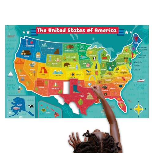 Chuckle & Roar - USA Map Floor Puzzle for Kids - Giant Puzzle with 50 State-Shaped Pieces - Educational Geography Puzzle for Preschool Hands - 3 ft x...