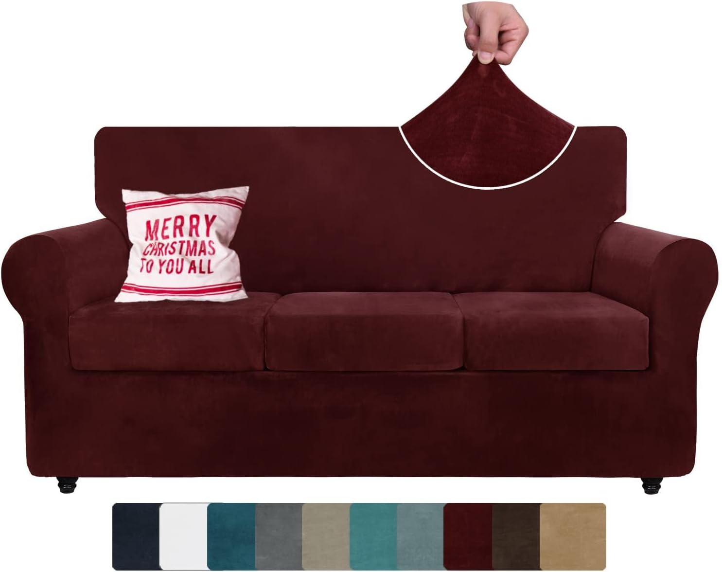 ZNSAYOTX Luxury Velvet Couch Cover 4 Piece Stretch Sofa Covers for 3