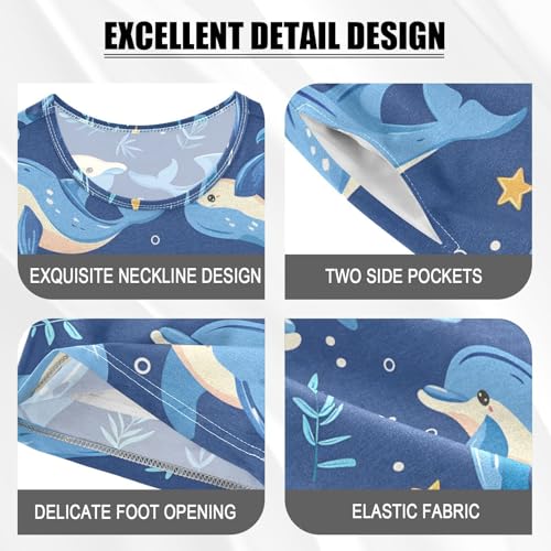 ALAZA Cartoon Dolphin Print Blue Pajamas Short Sleeve 2 Piece Sleepwear Top and Bottom Pajama Set Unisex4