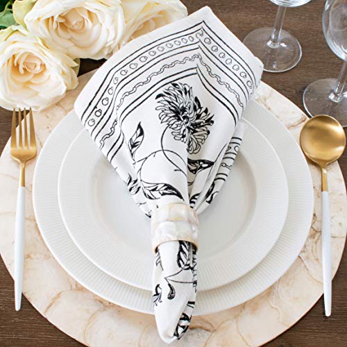 Black & Off White Table Cloth Napkins -(20X20 Inch) Properly Finished | No Fray Edges | For Home, Kitchen, Dining Room (Damask Print, 100% Cotton, Pack Of 6) #TOP2