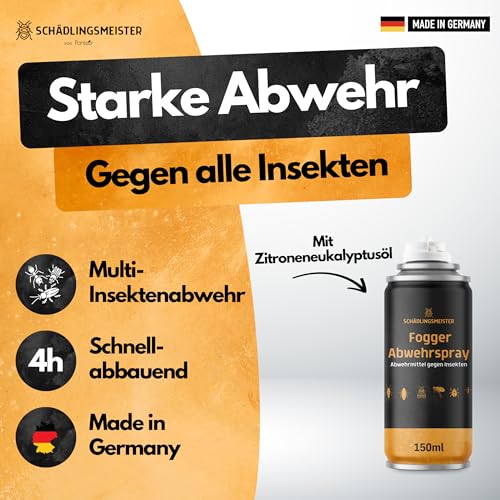 Fogger Abwehrspray – Abwehrmittel gegen Insekten – Mit Zitroneneukalyptusöl – Wirkt gegen Schaben, Flöhe, Motten, Milben, Wanzen & mehr – Insekten Vernebler – Made in Germany (2x150ml)